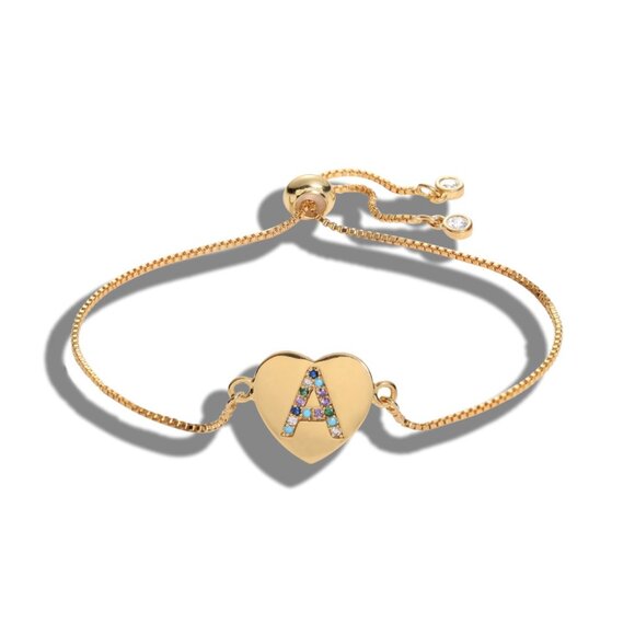 Letter "A" Initial Heart Yellow Gold Bracelet - Picture 1 of 1